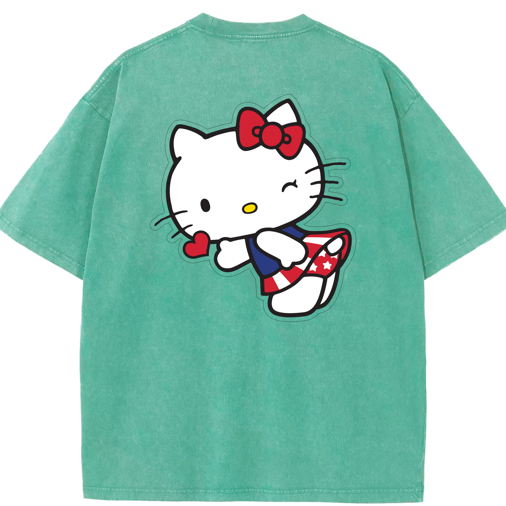 （画像用） Hello Kitty ハローキティ 綿100% ヴィンテージ風 半袖Tシャツ（背面プリント）